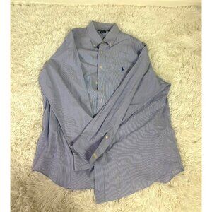 Ralph Lauren Yarmouth Blue/White Striped Button Down Shirt 100% Cotton Long Slee